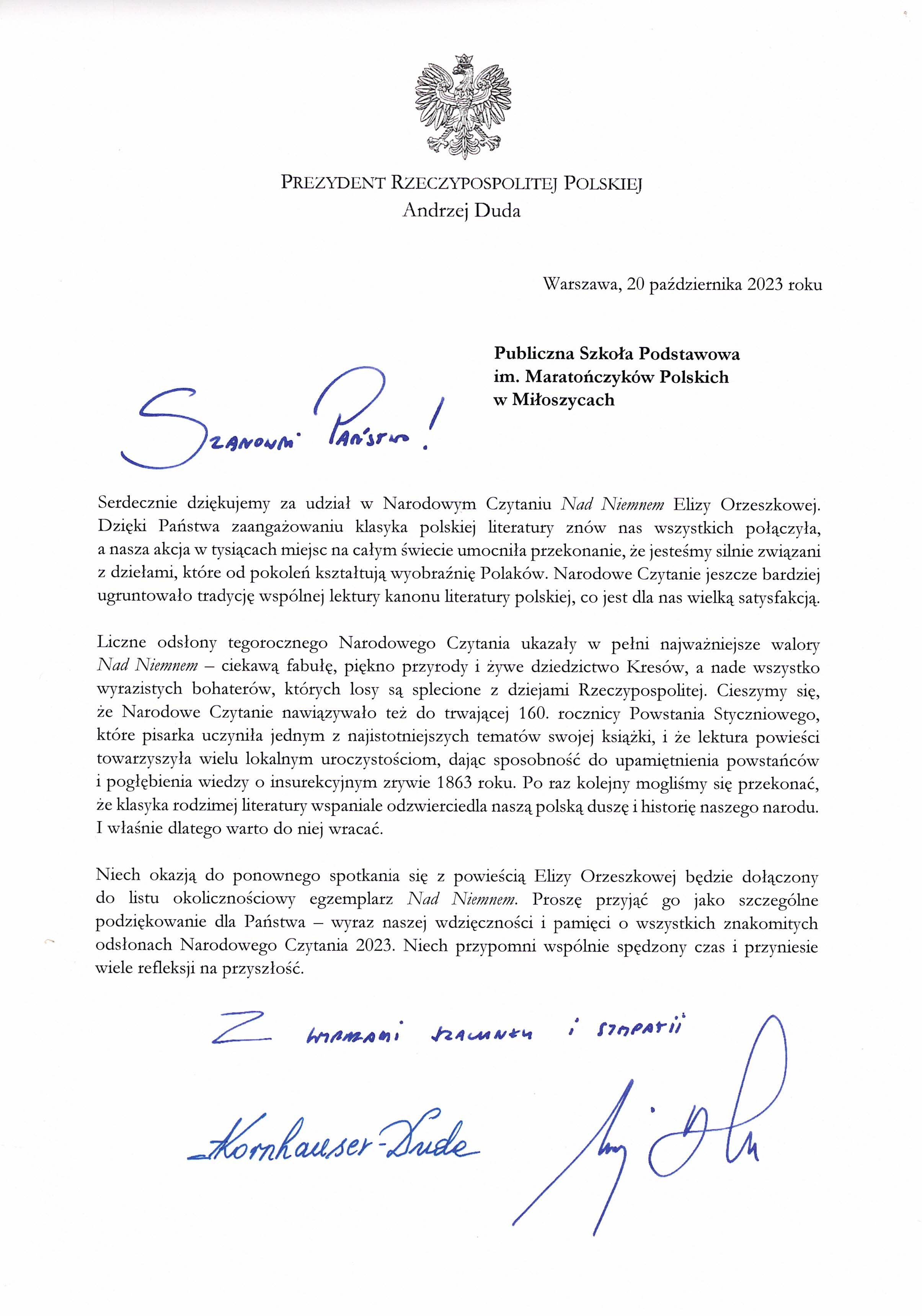 narodowe czytanie 2023 prezydent